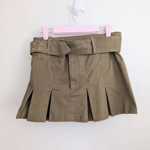 No Vacancy Army Green Belted Pleated Skirt
